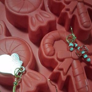Gold and Red Candy Cane Earrings